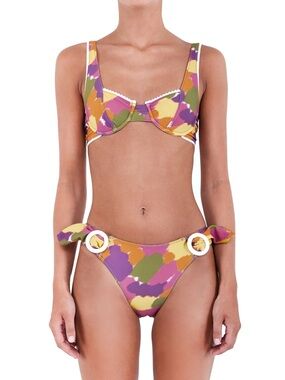 Bamba Medium Mona Multicolor Abstract Print Bikini Set - Pink, Green & Yellow